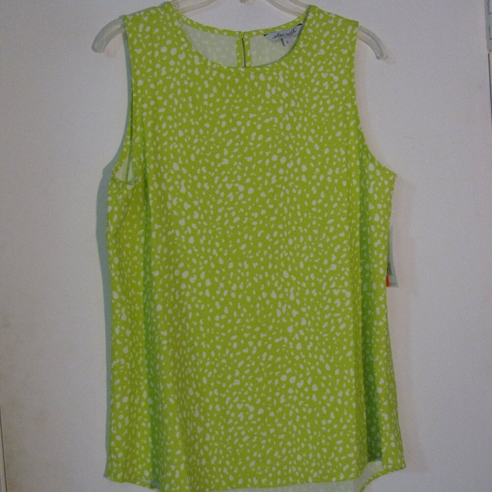 *  Eden Ruth Blouse Large NWT $32 Bright Green Print Lightweight